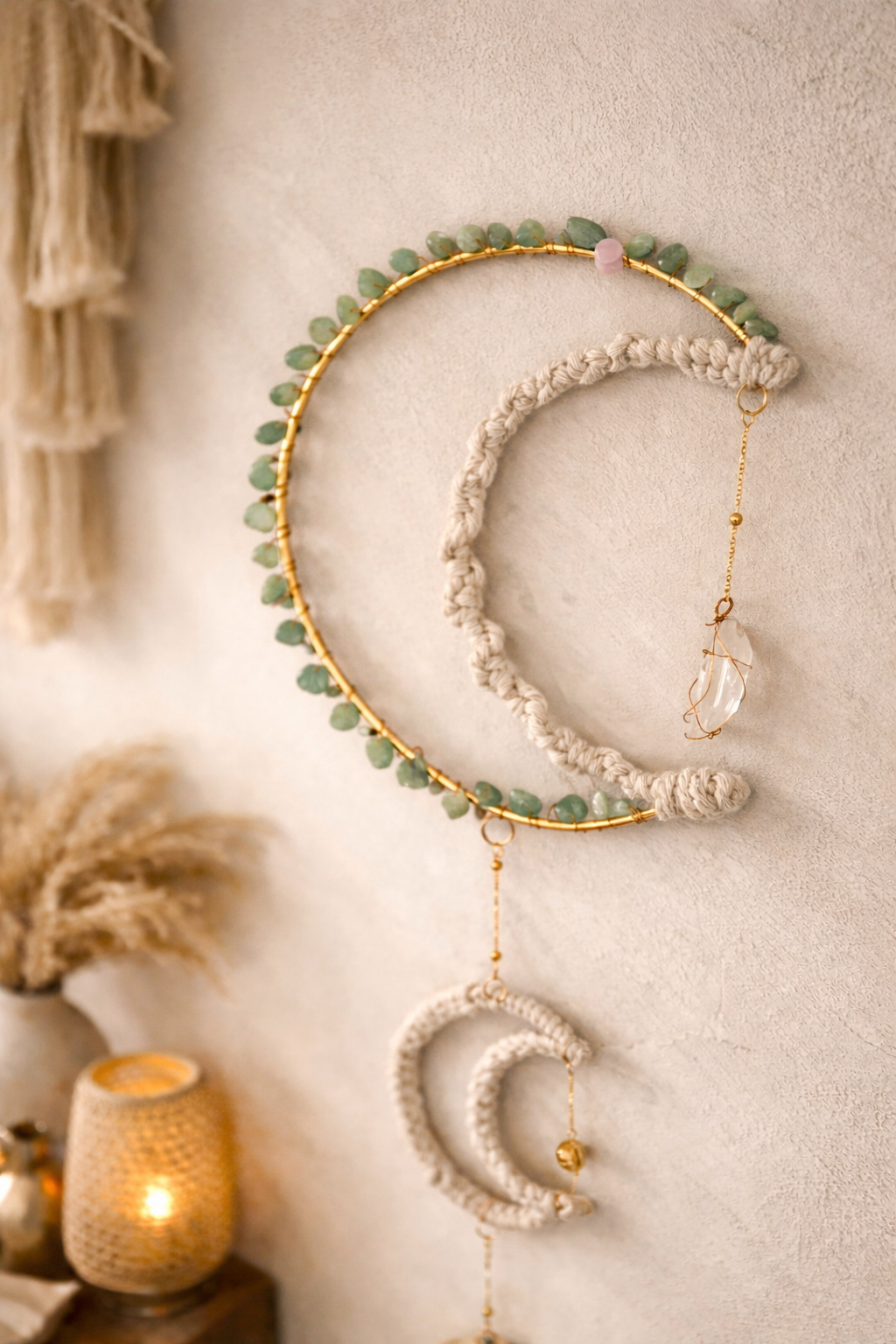 Celestial Moon Wall Hanging – Boho Crystal Decor