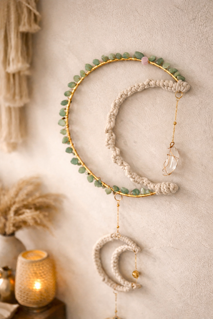 Celestial Moon Wall Hanging – Boho Crystal Decor