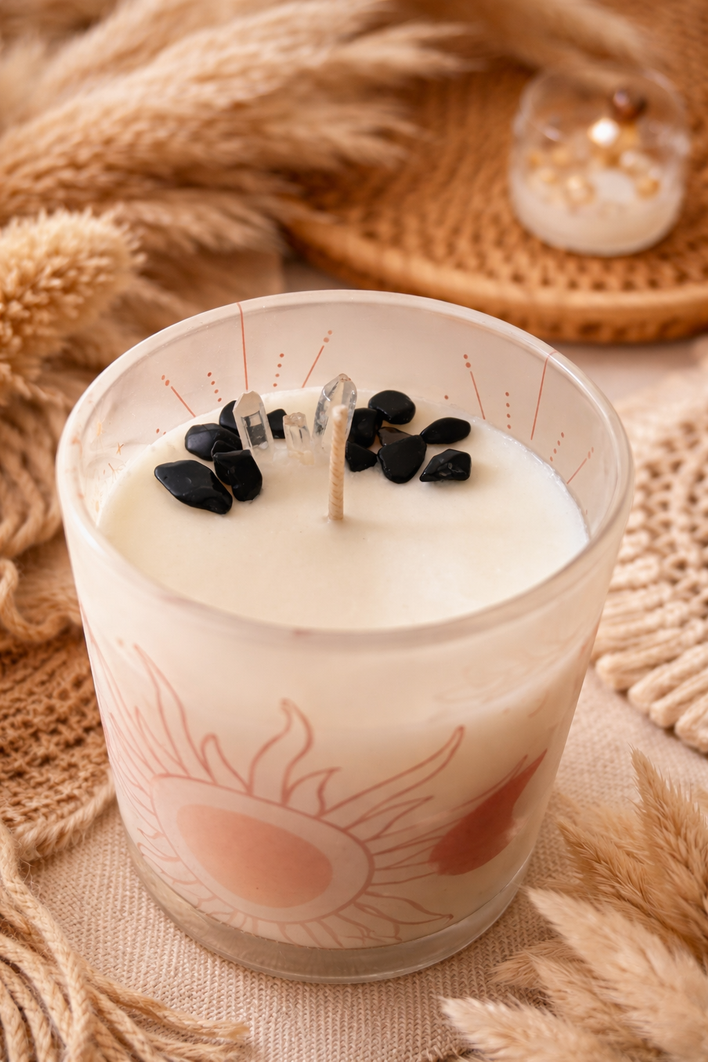 🌞🌙 Celestial Aura Candle – Little Black Dress  - Black Obsidian & Clear Quartz - 250g