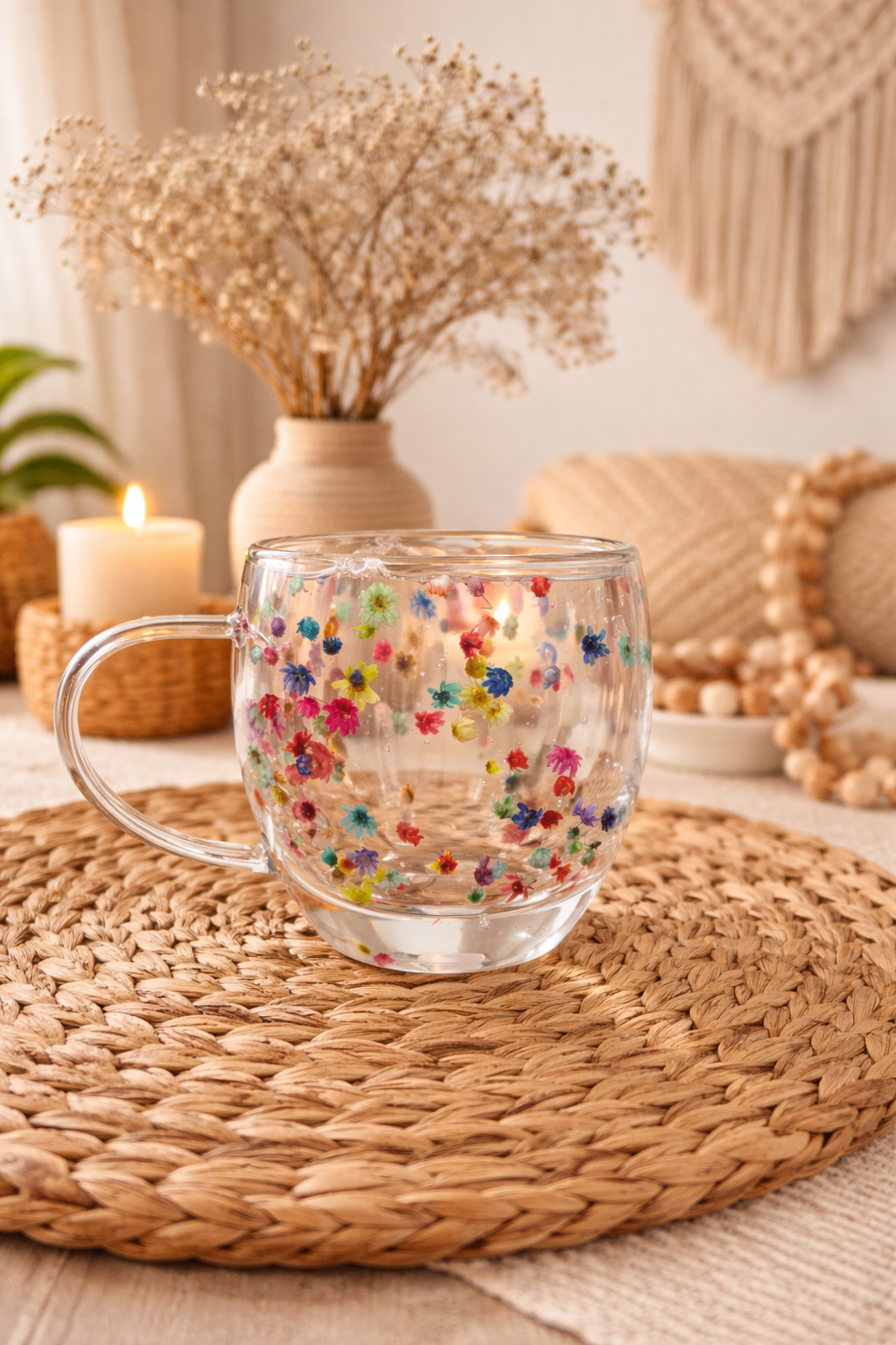 Wildflower Double Wall Glass Mug – 8oz