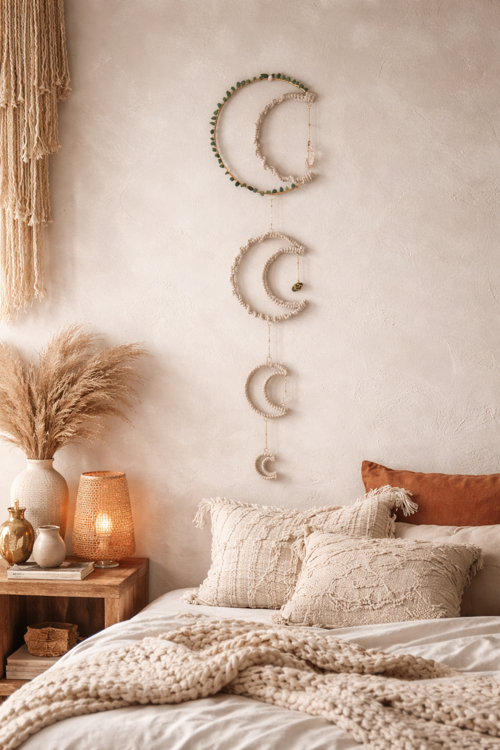 Celestial Moon Wall Hanging – Boho Crystal Decor