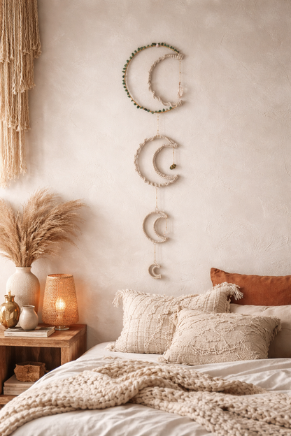 Celestial Moon Wall Hanging – Boho Crystal Decor