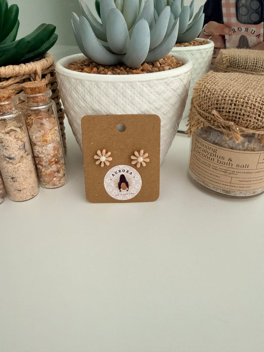 Nude Brown & White Daisy Stud Earrings