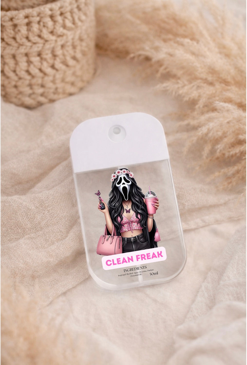 Hand Sanitizer Spray - Ghost Face Pink Girly Clean Freak