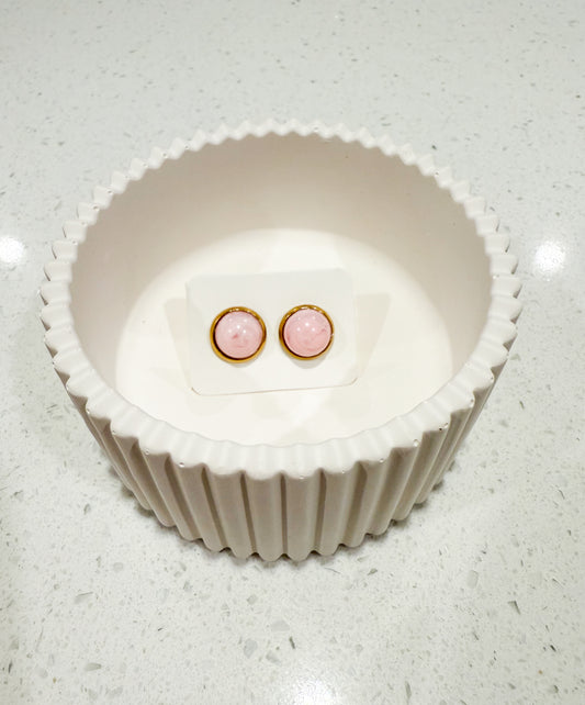 Handmade Stud Earrings - Pink & White Pearl
