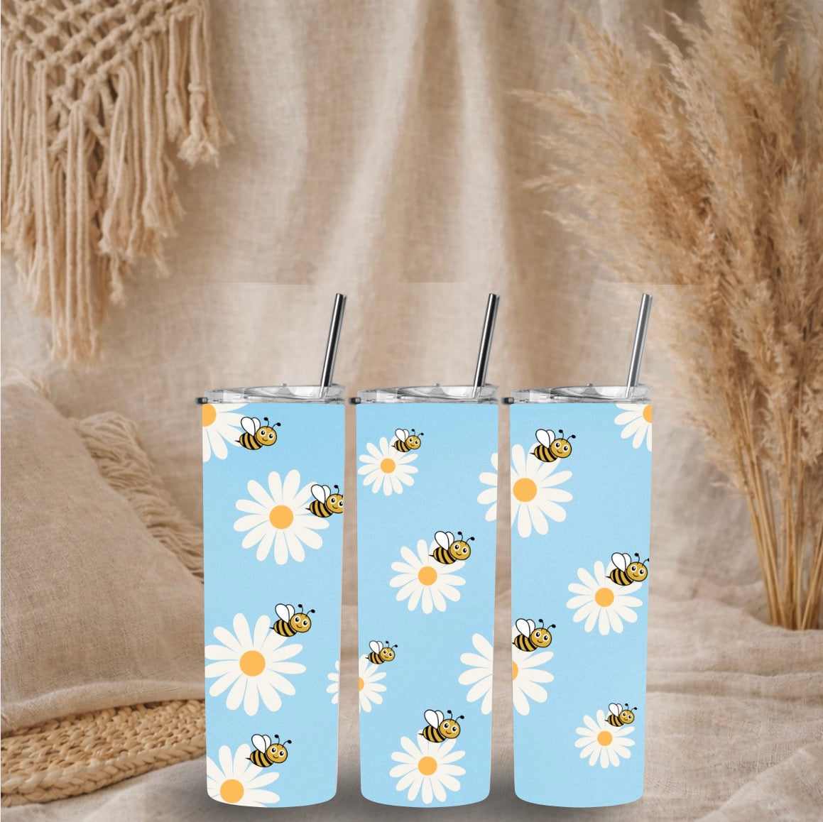 Pastel Blue Bee Daisy - 20oz Tumbler