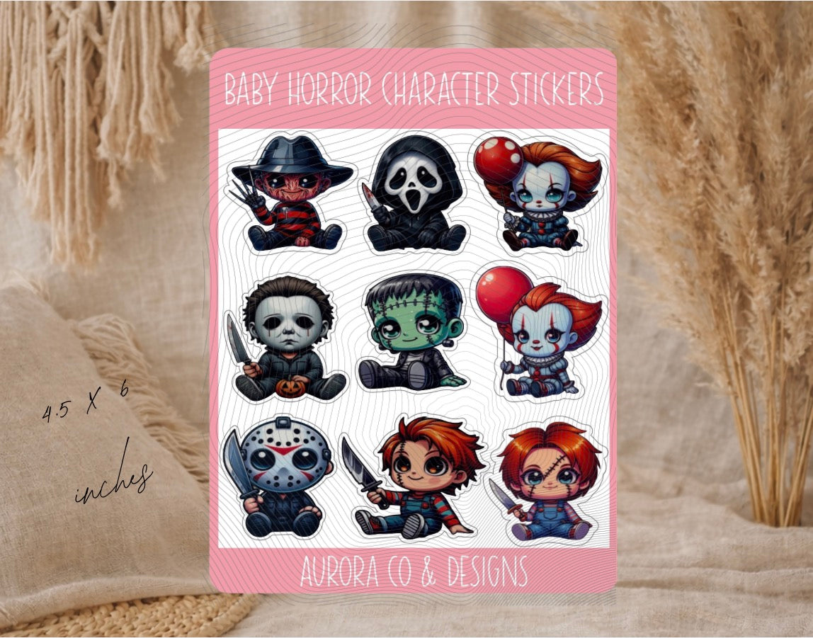 Baby Horror Character Stickers – Sticker Sheet (4.5” x 6”)