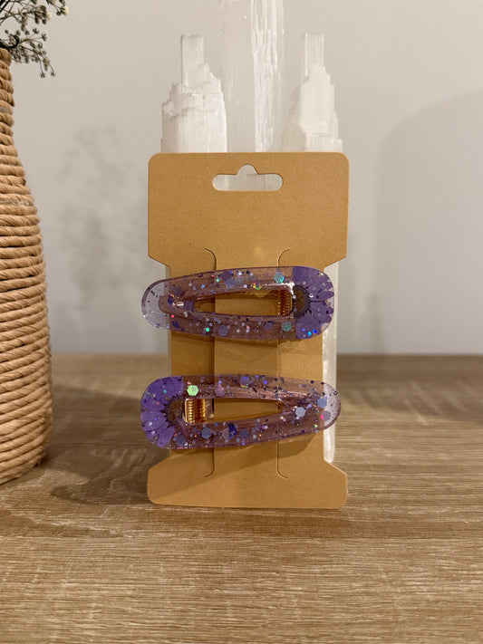 Purple Dried Flower Hair Clip