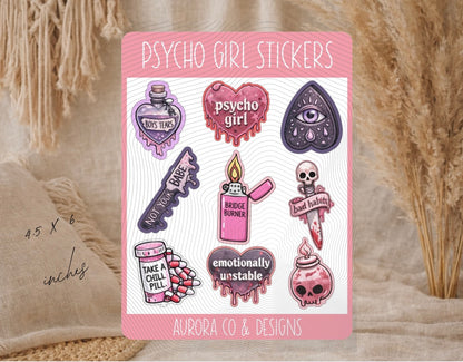Psycho Girl Stickers – Sticker Sheet (4.5” x 6”)