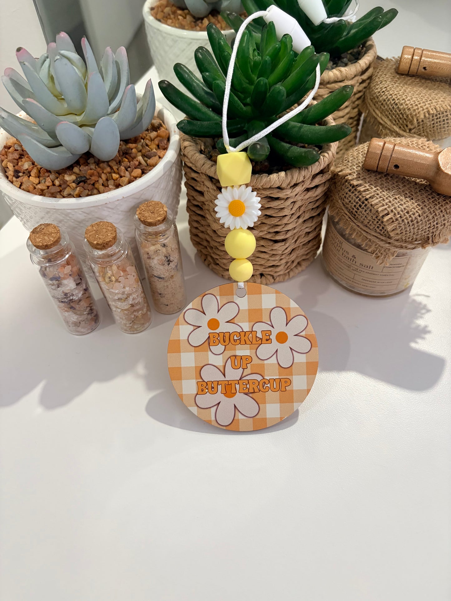 Pre - Yellow Buckle Up Buttercup Daisy Car Hanger