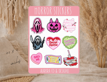 Horror Girly Stickers – Pink Spooky Sticker Sheet (4.5” x 6”)