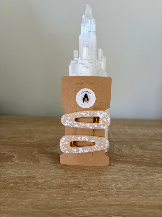 Nude Brown & White Glitter Hair Clips