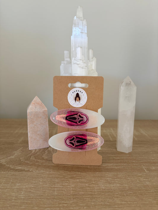Pink Glitter Ghost-face Hair Clip