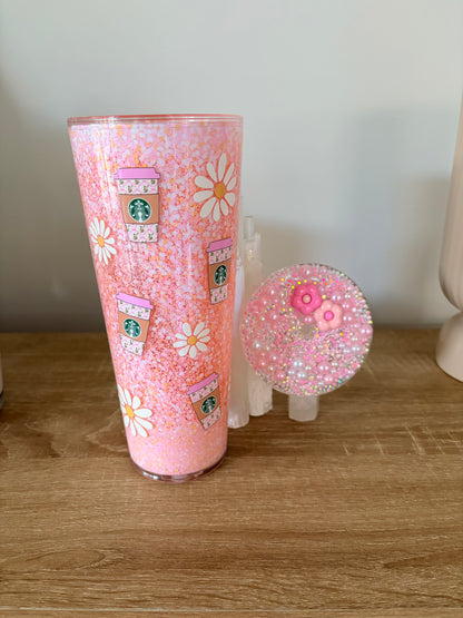 Coffee Daisy- Pre Made Snow Globe Tumbler With Designed lid 24oz