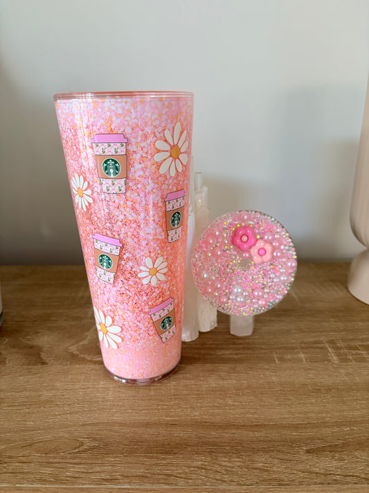 Coffee Daisy- Pre Made Snow Globe Tumbler With Designed lid 24oz