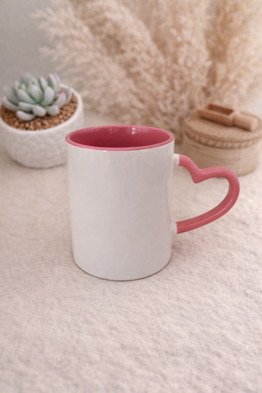 12oz Heart Handle Personalised Mug - Pink