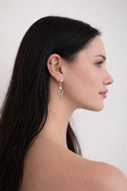 Serpent Snake Earrings - Silver
