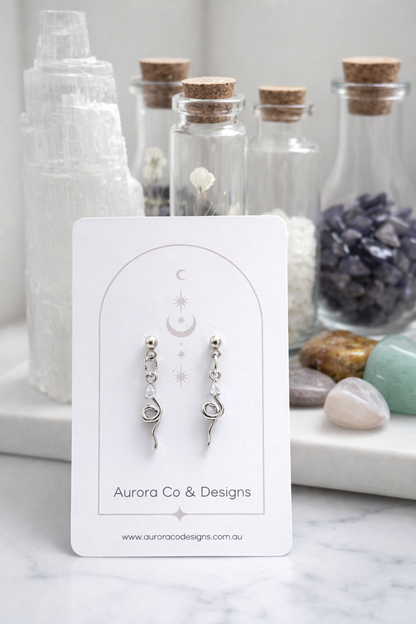 Serpent Snake Earrings - Silver
