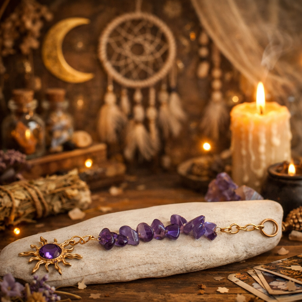 Amethyst Sun Charm Keyring / Hanger