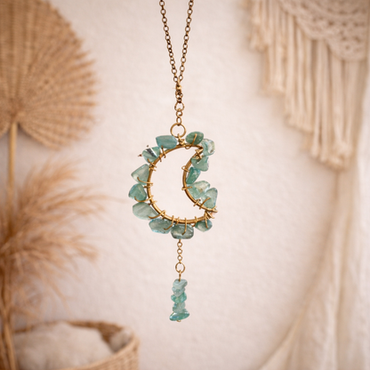 Celestial Moon Green Aventurine Car Hanger