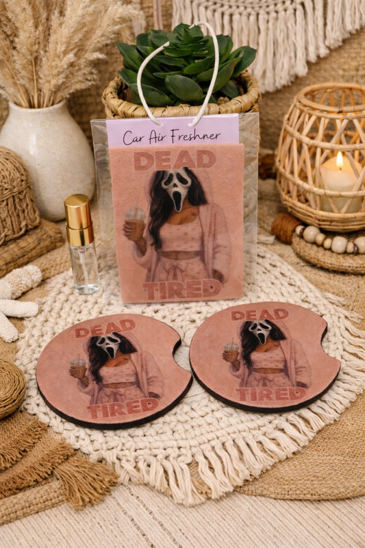 Dead Tired Ghost Face - Car Coaster & Car Air Freshener Set