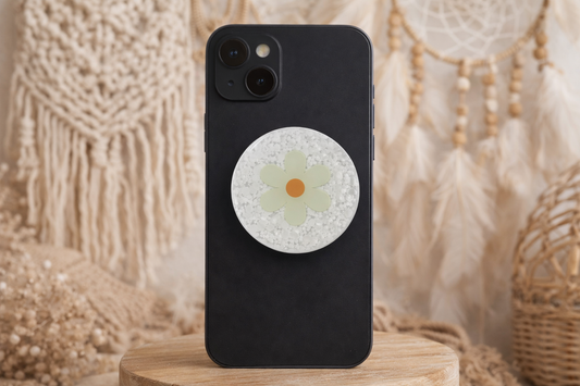 White & Green Daisy Pop Socket