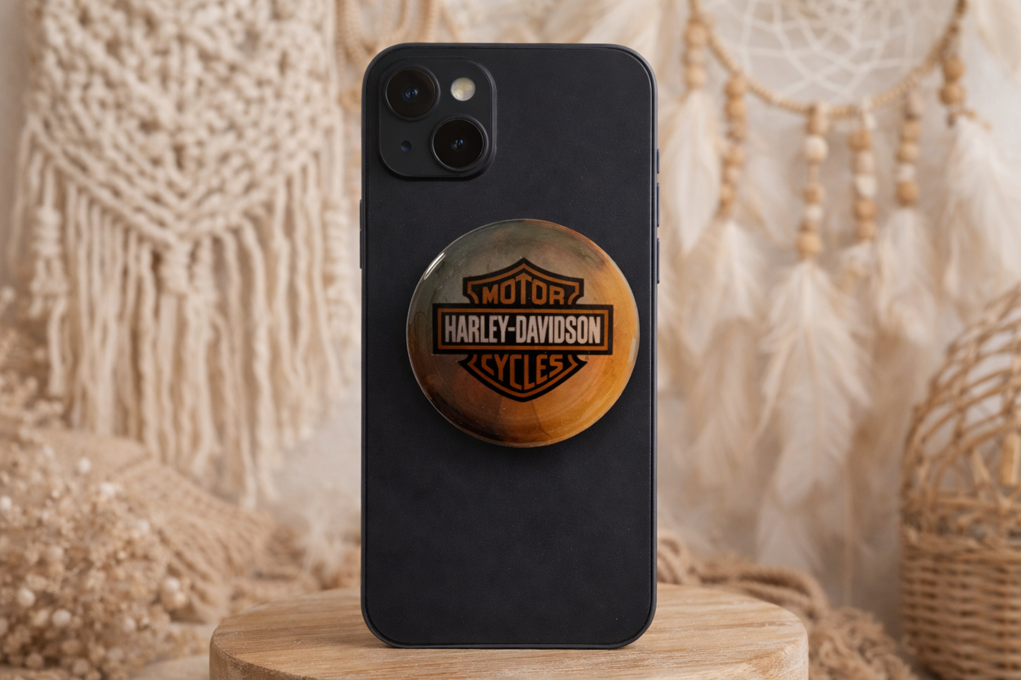 Smokey Orange & Black Harley Davidson Pop Socket 🧡