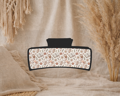 Book, Daisy & Coffee Claw Clip - Medium