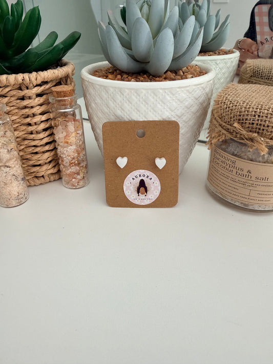White Heart Stud Earrings
