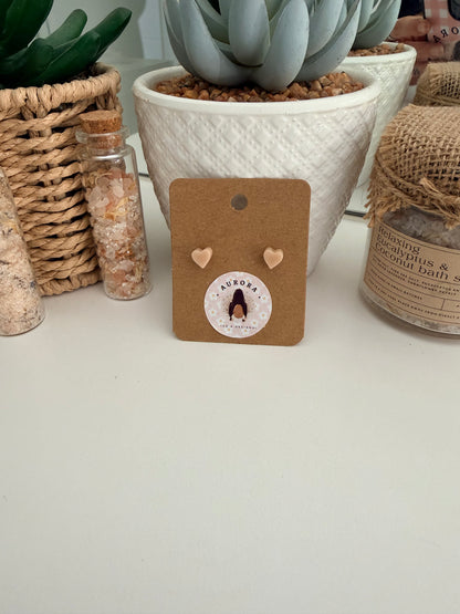 Nude Pink Heart Stud Earrings