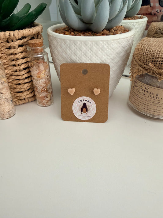 Nude Pink Heart Stud Earrings