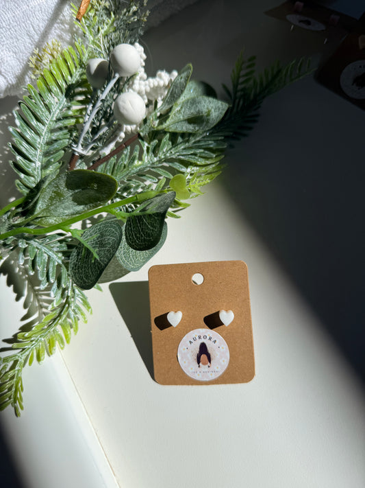 White Heart Stud Earrings
