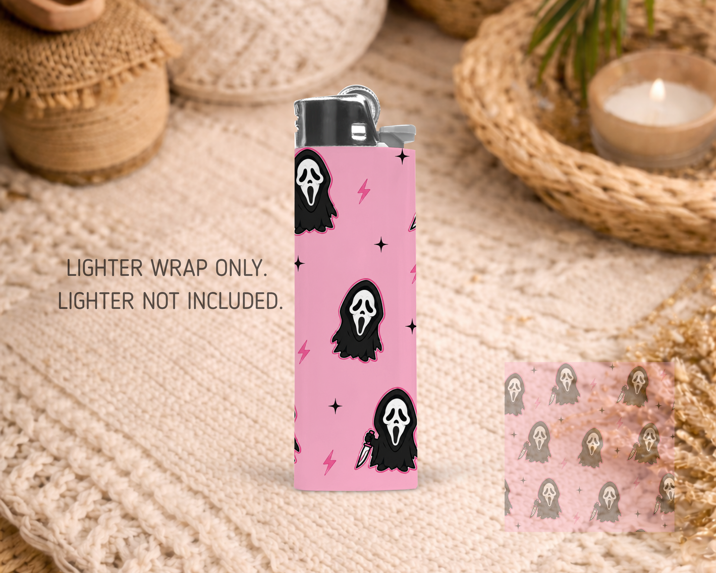BIC Lighter Wrap #90- Pink Cute Ghostface