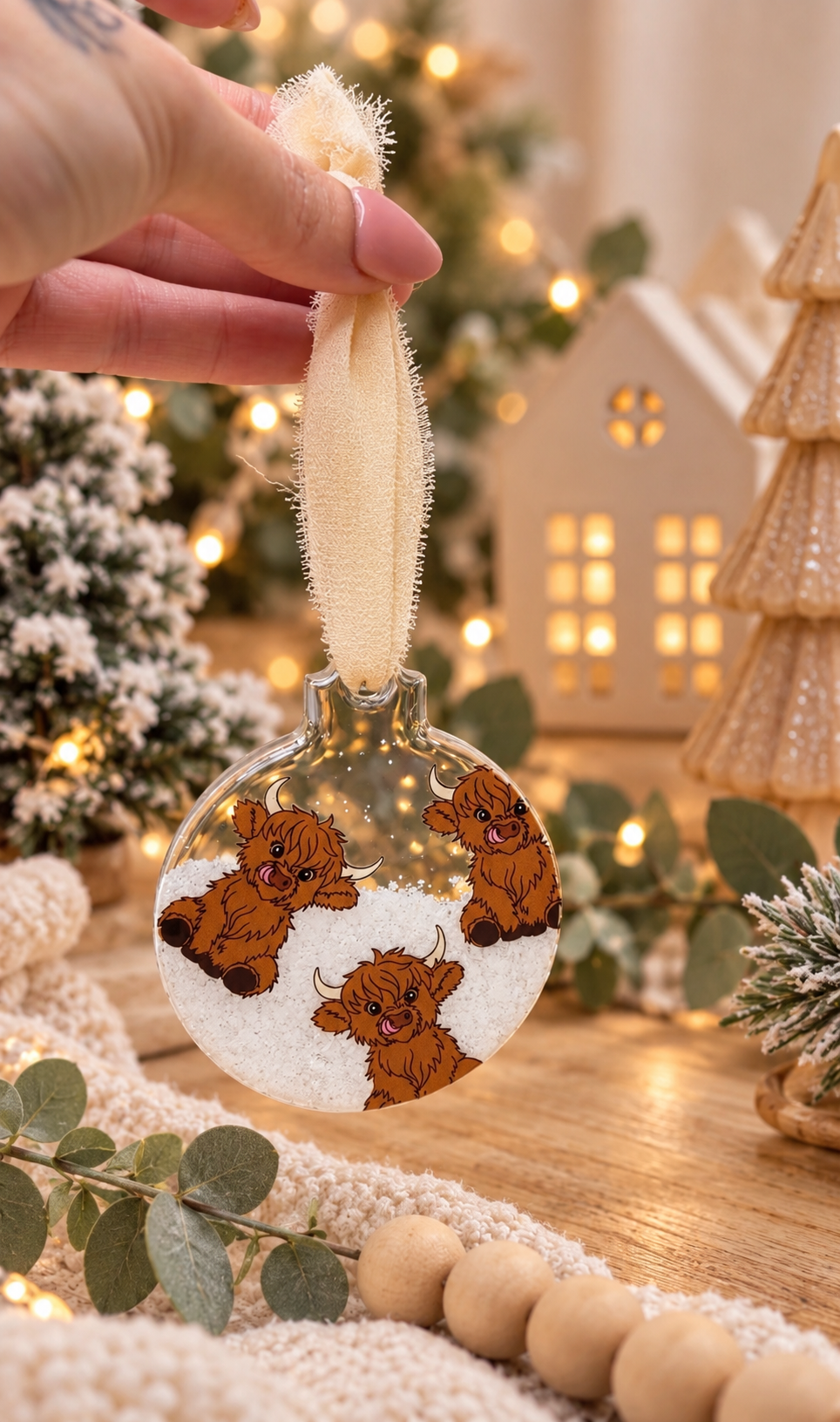 Highland Cow Snow Globe Christmas Ornament