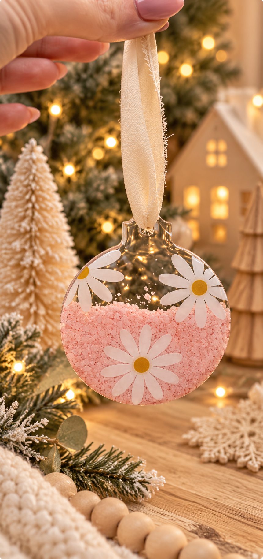 Daisy Snow Globe Christmas Ornament